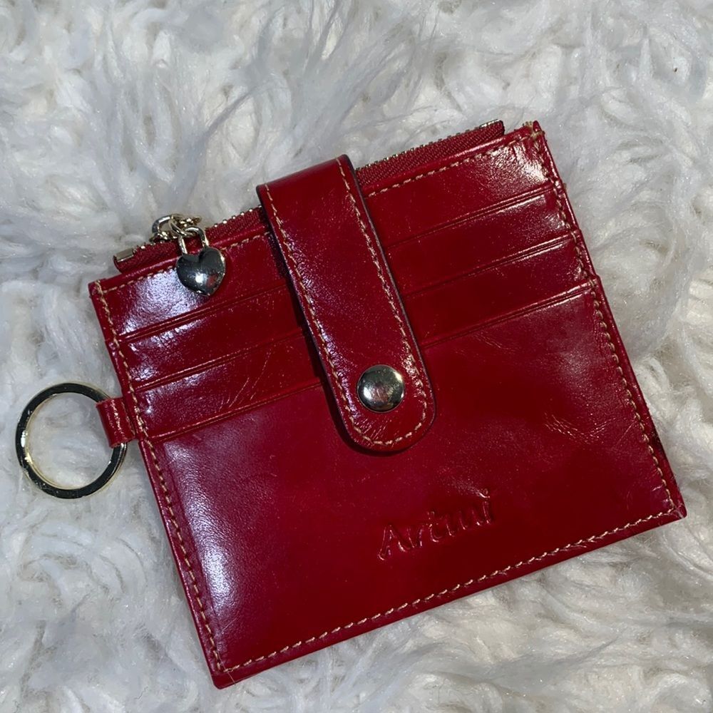 ARTMI leather card holder zip compartment snap closure key ring NWOT